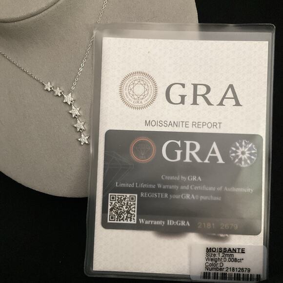 Beautiful Falling Star Necklace w/ Genuine GRA Certified Moissanite 18”-20”-NEW - Picture 7 of 12